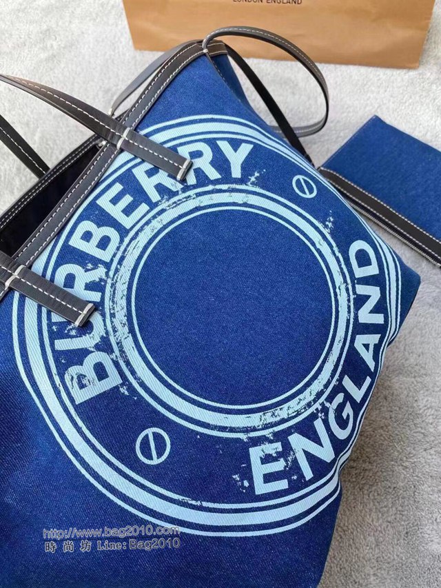 Burberry專櫃新款包包 巴寶莉徽標圖案牛仔布Beach Tote沙灘托特包手提包  db1222